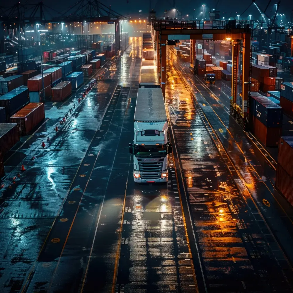 International ocean freight port with container vessels and cargo carriers