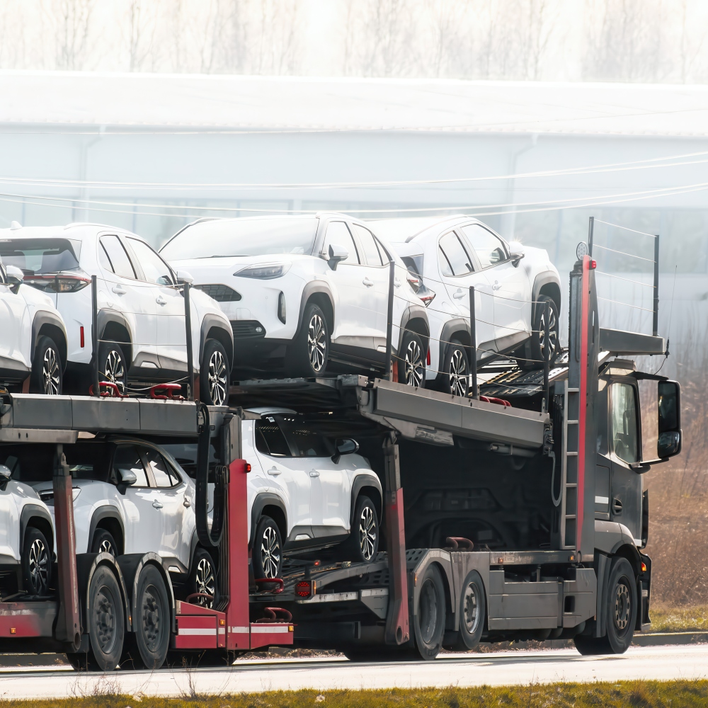 Commercial auto transport carrier hauling vehicles across the continental United States